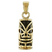Pendentif Tiki Plaqué Or 750/000 et Onyx synthétique - Chaîne en Option - Mixte