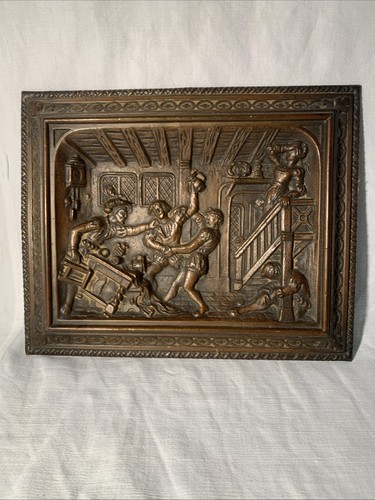 Ancien bas relief laiton - relief,
