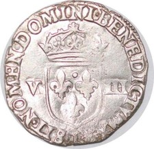 S4193 Rare 1/8 écu à la croix feuillue Henri IV 1957/6 T Nantes Silver