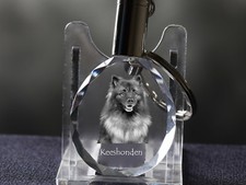 Spitz Loup, porte-clés rond, en cristal, qualité supérieure, Crystal Animals FR