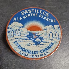Ancienne Boite Publicitaire En Tole Pastilles A La Menthe Ets Raquillet Chabas.