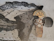 mantille ancienne en dentelle espagnole + peignes et barette