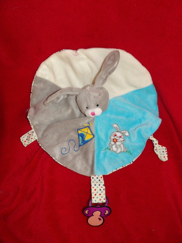 Doudou plat rodadou lapin bleu - plat,