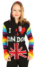 Femmes I Love London Coton Lutin Pointu Capuche Multicolore Hippie Veste Capuche