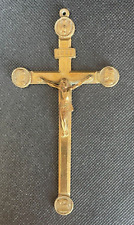 ANCIENNE GRANDE CROIX PECTORALE CRUCIFIX EN BRONZE MARIE JOSEPH AGNEAU PASCAL