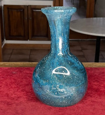 verrerie d art N129 ancien vase en verre soufflé bullé bleu style biot 24 cm