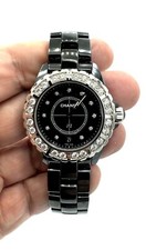 Montre Chanel J12 Noire Lunette sertie et index diamants - 38mm