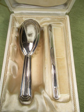 Art Deco - Ancienne Parure Bébé - Brosse & Peigne - en ARGENT avec Poinçon