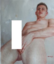 tableau peinture érotique huile sur toile homme nu intégrale / gay male painting