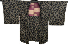 Veste kimono japonais vintage Michiyuki soie noire traditionnelle authentique...