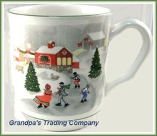 Sango SILENT NIGHT Mug Winter Snow Scene 3900 Christmas Holiday Ice Skaters VTG