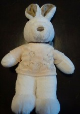 S1 / peluche doudou lapin blanc tee-shirt beige taupe oiseau NICOTOY