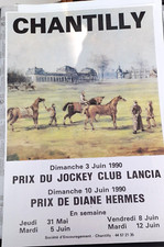AFFICHE PRIX DE DIANE HERMES ET JOCKEY CLUB / COURSE CHEVAUX CHANTILLY JUIN 1990