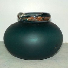 Vase boule en pâte de verre soufflé col transparent et pailleté