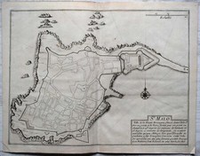1692 ST. MALO, Bretagne, carte-ancienne-antiquarian-map-landkarte-kupferstich...