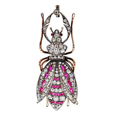 Broche En Or Avec Diamants Et Rubis De Style Victorien Antique Tsariste Romanov