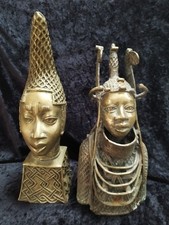 Rares et anciennes statues en bronze du bénin Iyoba et Oba, environ 6kg