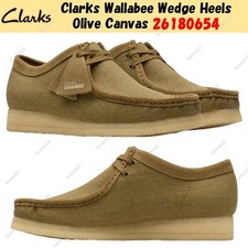 Clarks Wallabee Wedge Heels Olive Canvas 26180654 UK 4-13
