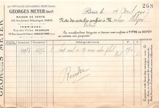 FACTURE  1913 GEORGES MEYER A PARIS - M. MALIZARD A VALENCE