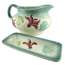 ENSEMBLE DE TOILETTE "Broc et Ravier" Faïence LONGCHAMPS Terre De Fer, 19th...