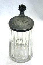 Ancienne chope en cristal  taillé étain XIXe monogramme GL daté 63 beer mug