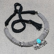 Collier bijoux cadeau Père Noël rose turquoise pierre précieuse réglable noir...