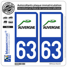 2 Stickers autocollant plaque immatriculation : 63 Auvergne LogoType