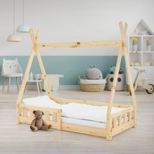 Lit de Tipi pour enfants lattes en bois naturel style indien maison 140 x 70 cm