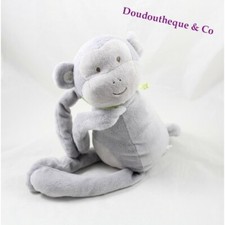 Peluche singe OBAIBI gris bandana vert mains scratch 40 cm (VI-4911)