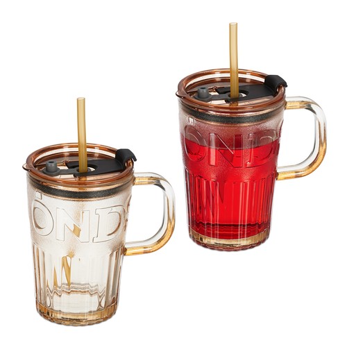 Jarre avec paille verre - , à