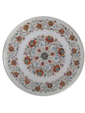 18 " Marbre Coin Table Top Main Floral Incrustation Demi-Précieuses Pierres Art