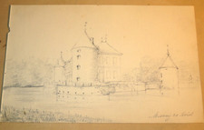 Ecole FRANCAISE XIX DESSIN CRAYON CHATEAU DE MISSERY COTE d'OR BOURGOGNE 1890 a