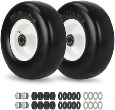 9X3.50-4 Flat Free Lawn Mower Tire and Wheel, Smooth Tread Tire for Zero Turn Mo