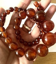 58 g ancien collier Bakelite couleur ambre Amber bijoux Marbre