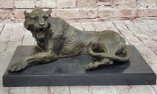 Signée Autrichien Bronze Lion Ou Lionne Sculpture Jaguar Cougar Maison Figurine