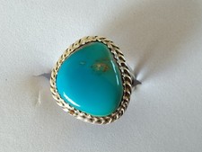 BAGUE VINTAGE NAVAJO ARGENT MASSIF TURQUOISE Native Sterling signée #1
