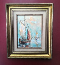 Ancien Tableau Aquarelle Marine Bateaux Pêche Signé Hélène Lafolye 1862-1946