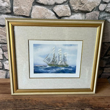 joli cadre avec reproduction lithographie ? gravure ? thème marine bateau 