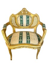 Fauteuil doré style Louis XV avec siège damas vert et or âge XXe siècle