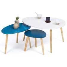 Lot de 3 tables basses gigognes GAIA laquées blanc bleu scandinave