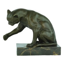 Sculpture d'un Chat cubiste assis drôle en bronze d'après E. Bourcart