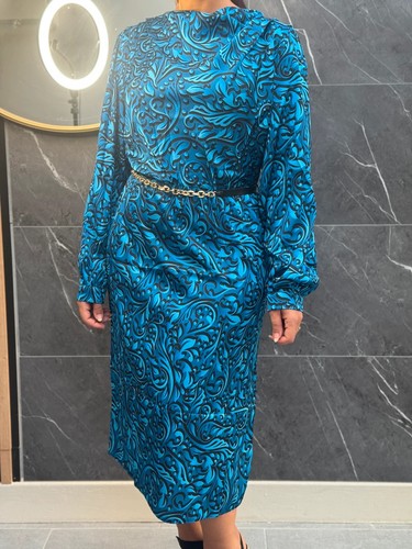 Robe midi satinée bleu océan - robe,