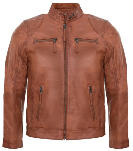 Veste moto cuir marron - cuir,