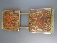 ERHARD & SOHNE ANCIEN SERRE LIVRES ART NOUVEAU AVEC OISEAUX BOIS ET LAITON 1900