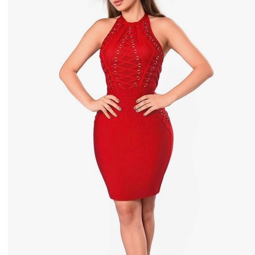 Robe bandage midi rouge sexy - robe,