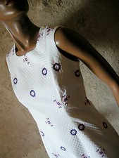 CHIC VINTAGE ROBE PIQUE DE COTON 60s DRESS EMBROIDERED VTG ABITO SIXTIES (36