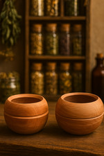 Duo de petits mortiers en bois tourné – Artisanat naturel
