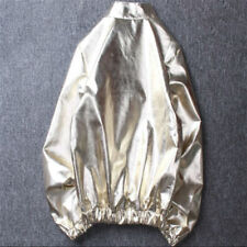 Homme Brillant Veste Aviateur Paillette Extérieur Or Réfléchissant Zip Haut Hip