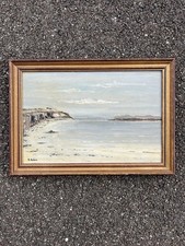 Ancien Tableau Huile Sur Panneau Bord De Mer  + Cadre Bretagne Signé aubin