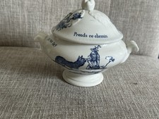 MAGNIFIQUE SOUPIÈRE DE DINETTE ANCIENNE EN GIEN DÉCOR CHAPERON ROUGE BLEU